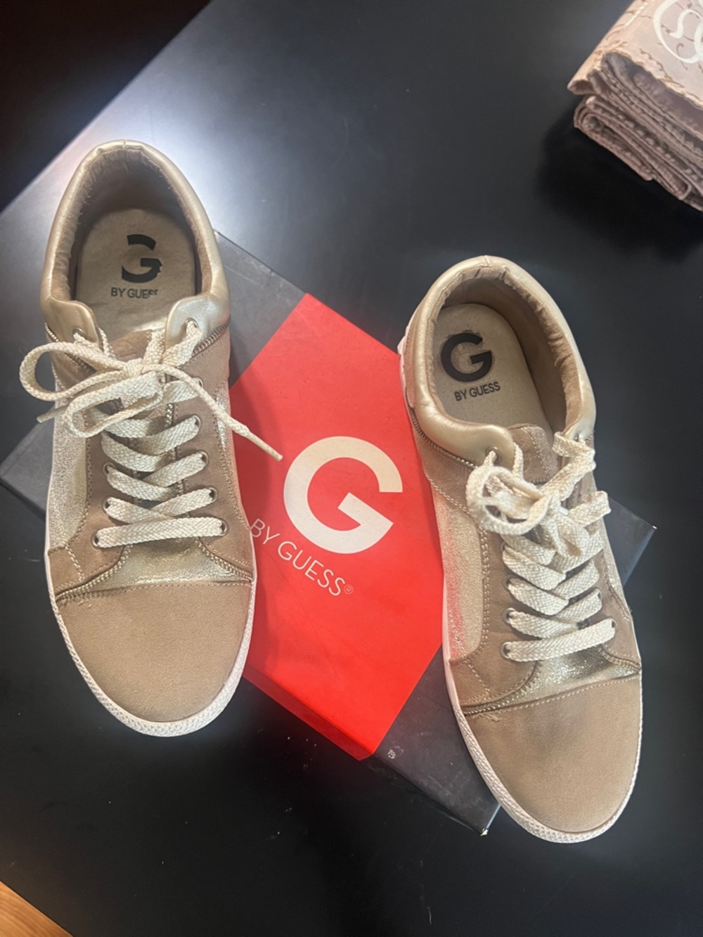 G by Guess Metallic Taupe Lace-Up Sneakers